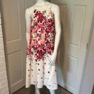 Adrianna Papell-Women's Cocktail Dress Size 20 White & Pink Floral Print